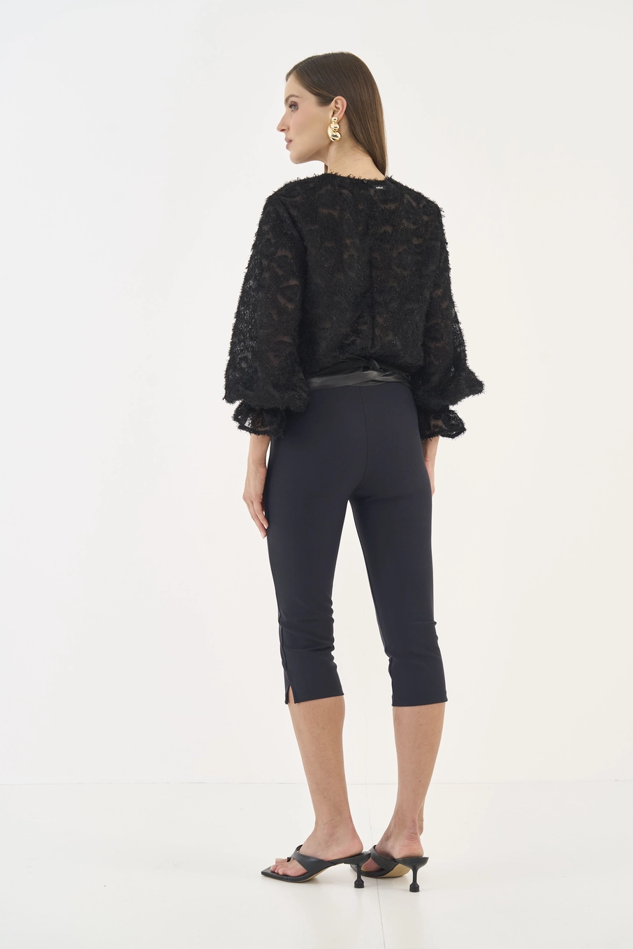 Blusa Comfort Mangas Bufantes E Transparência Preto