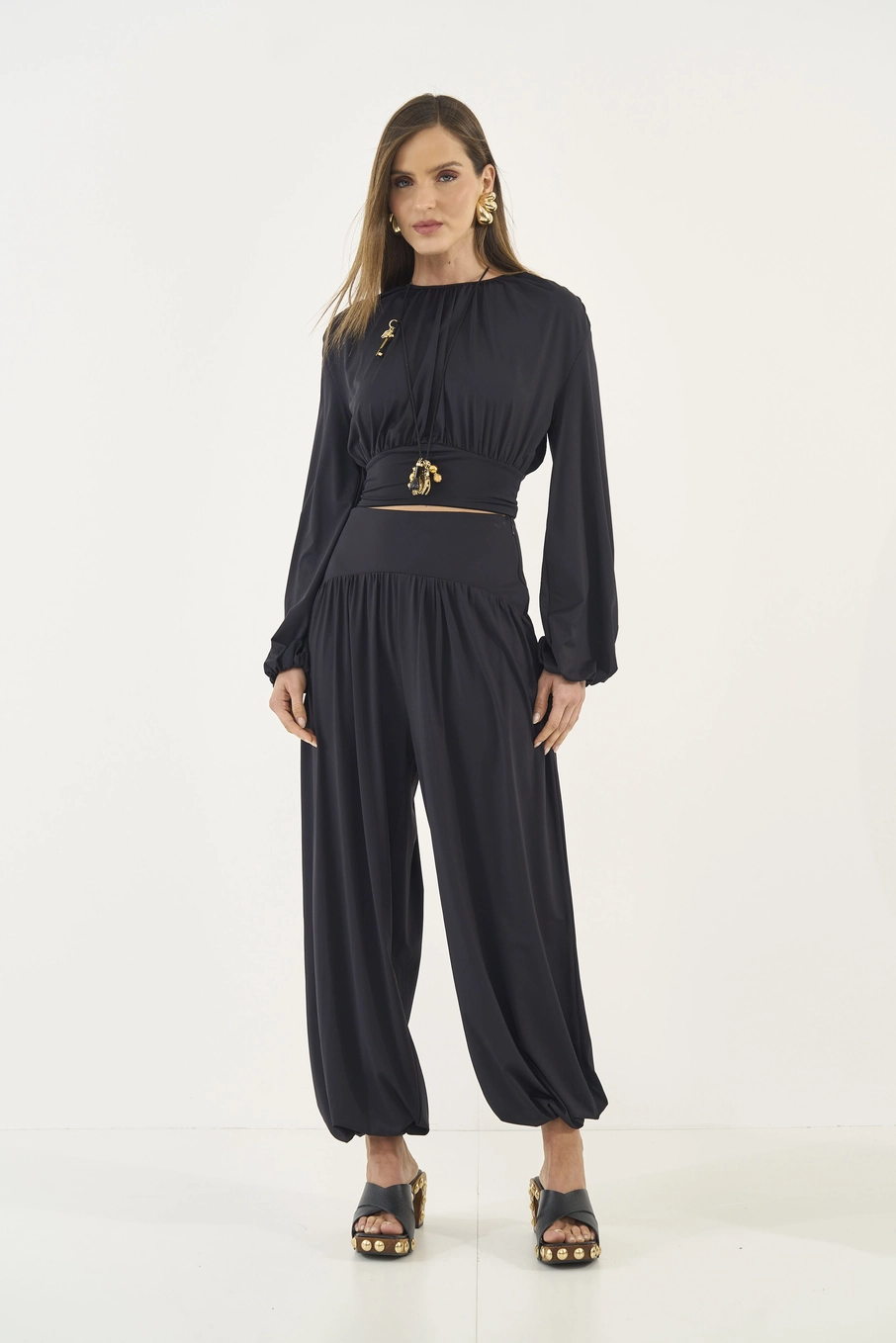 Blusa Acinturada Comfort Manga Longa Preto