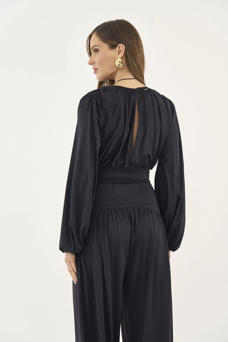 Blusa Acinturada Comfort Manga Longa Preto