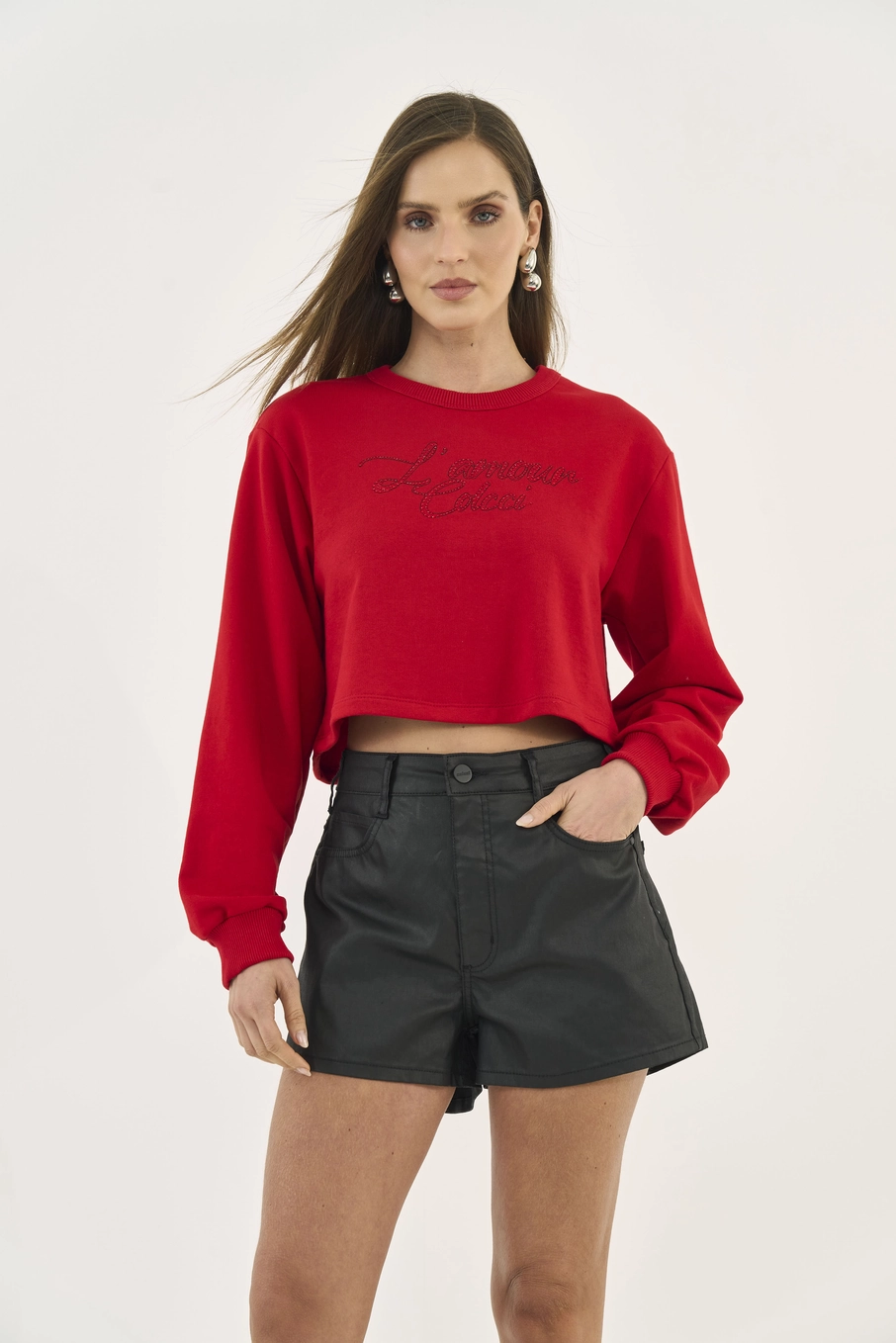 Blusão Manga Longa Com Aplicação Vermelho