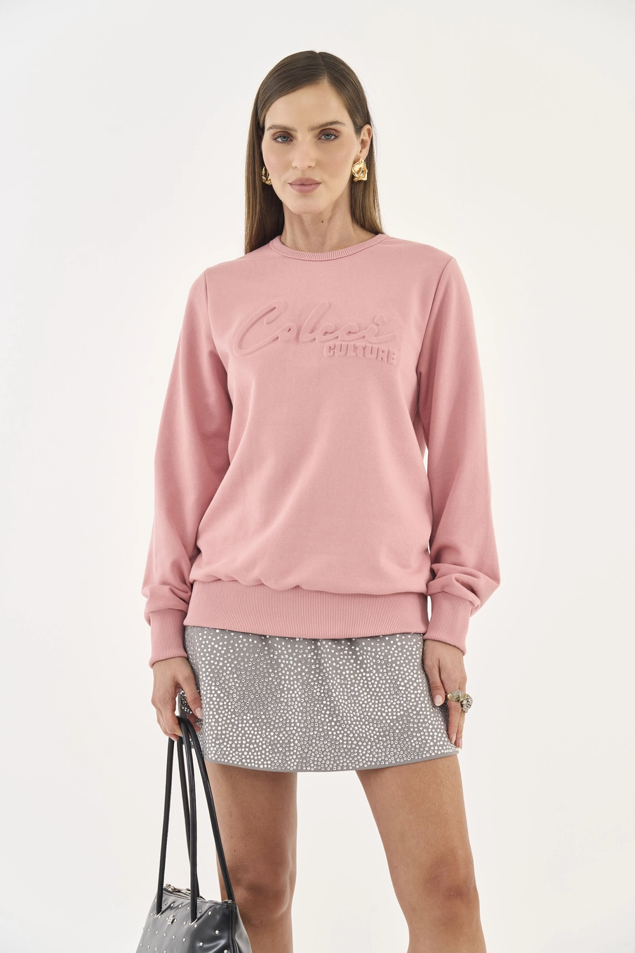 Blusão Moletom Com Logo Em Alto Relevo Rosa