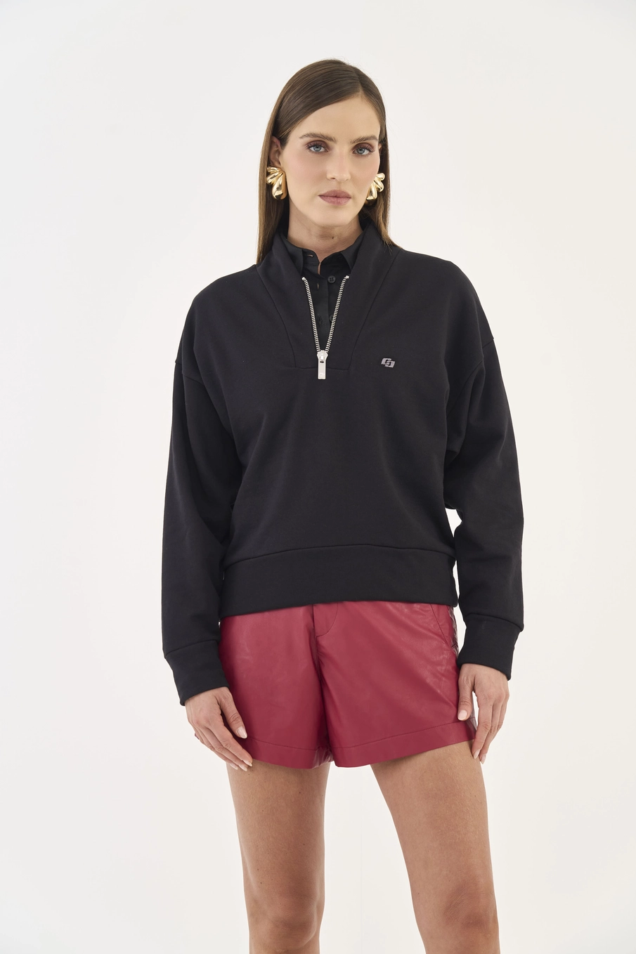 Blusão Moletom Comfort Gola Com Zíper Preto