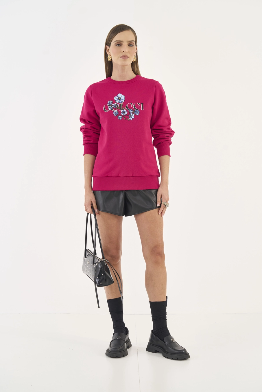 Blusão Moletom Com Estampa Rosa Timeless