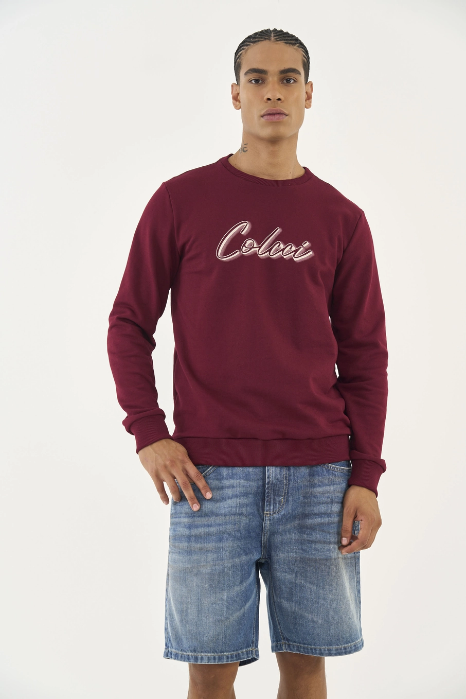 Blusão Moletom Slim Com Logo Bordô