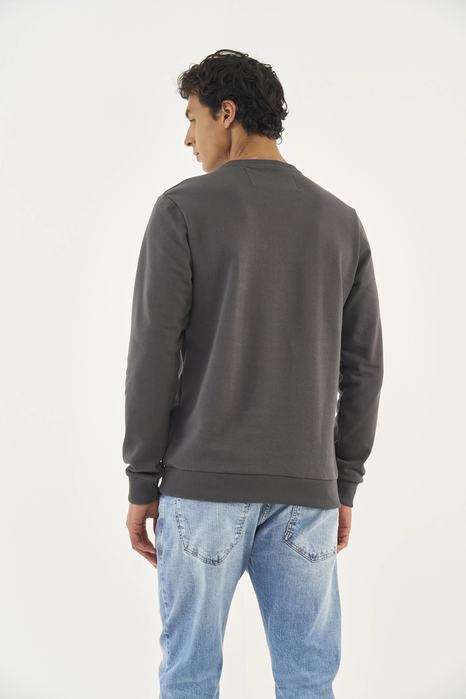 Blusão Moletom Slim Com Logo Bordada Cinza