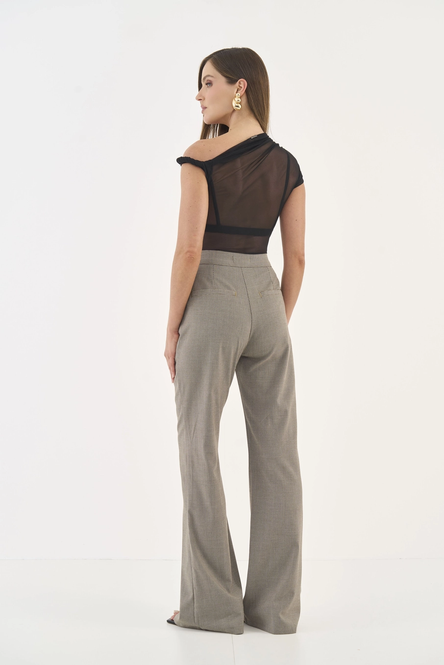 Body Em Tule Slim Com Franzido Preto