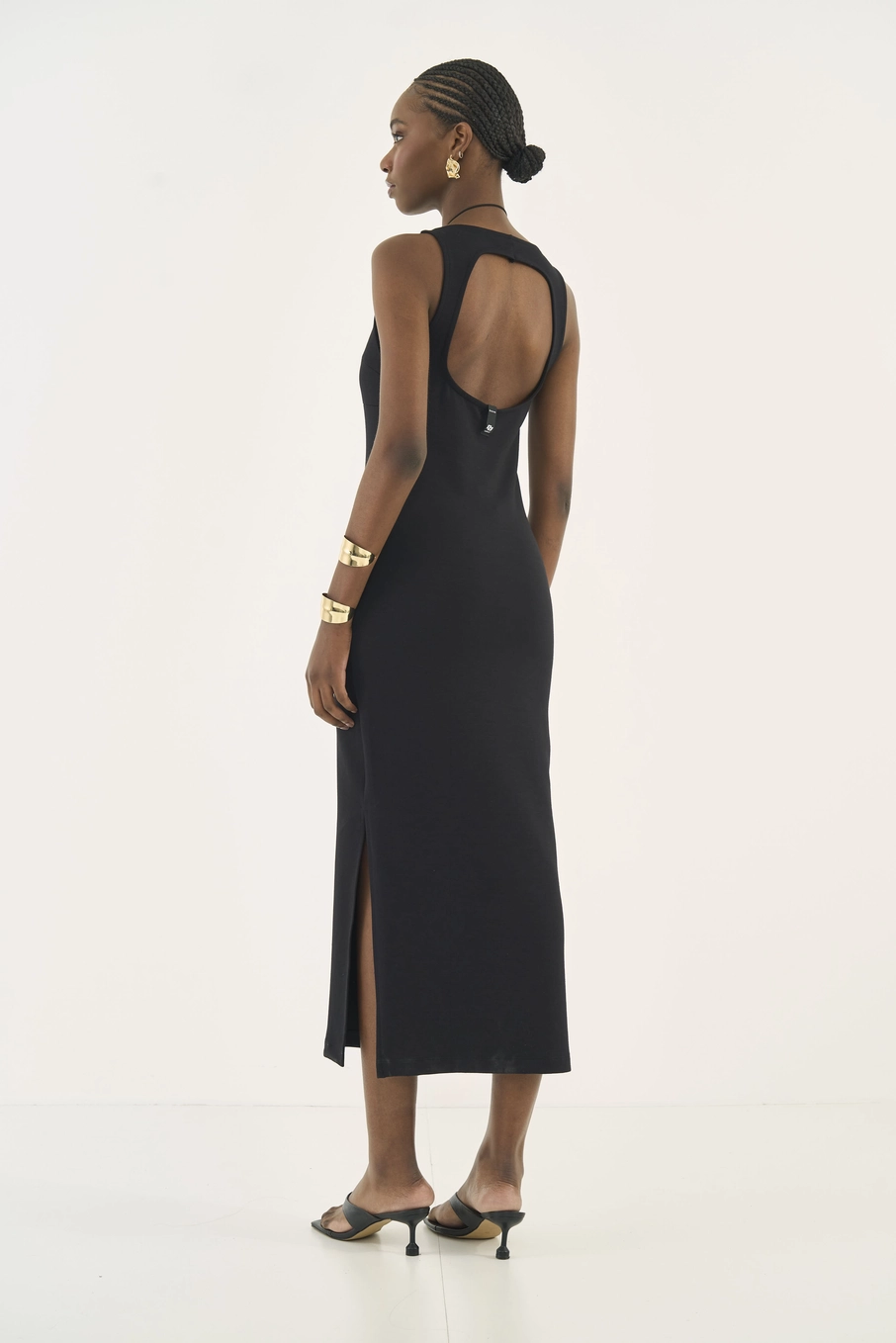 Vestido Slim Midi Com Fenda Preto