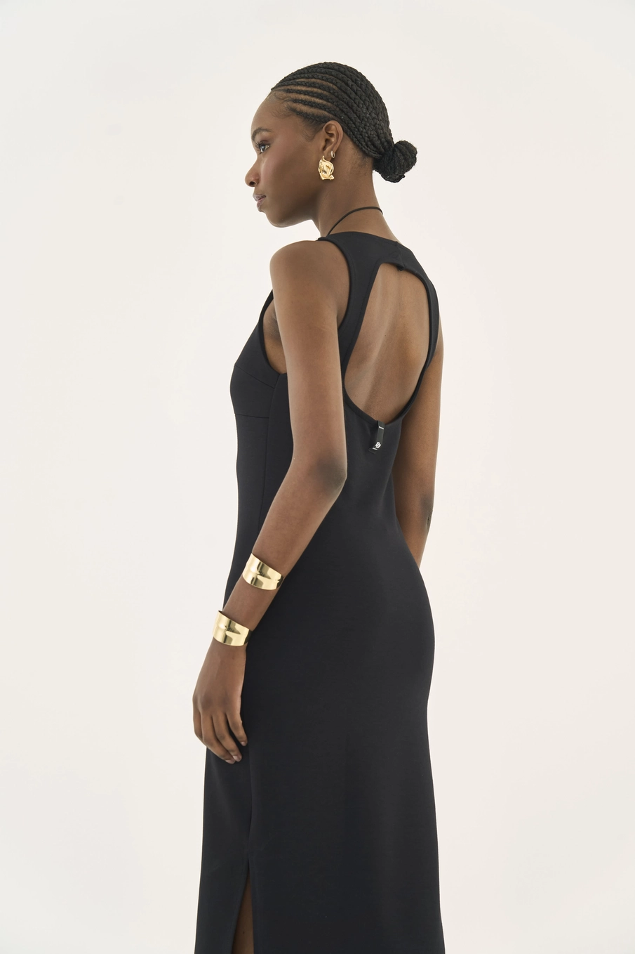 Vestido Slim Midi Com Fenda Preto