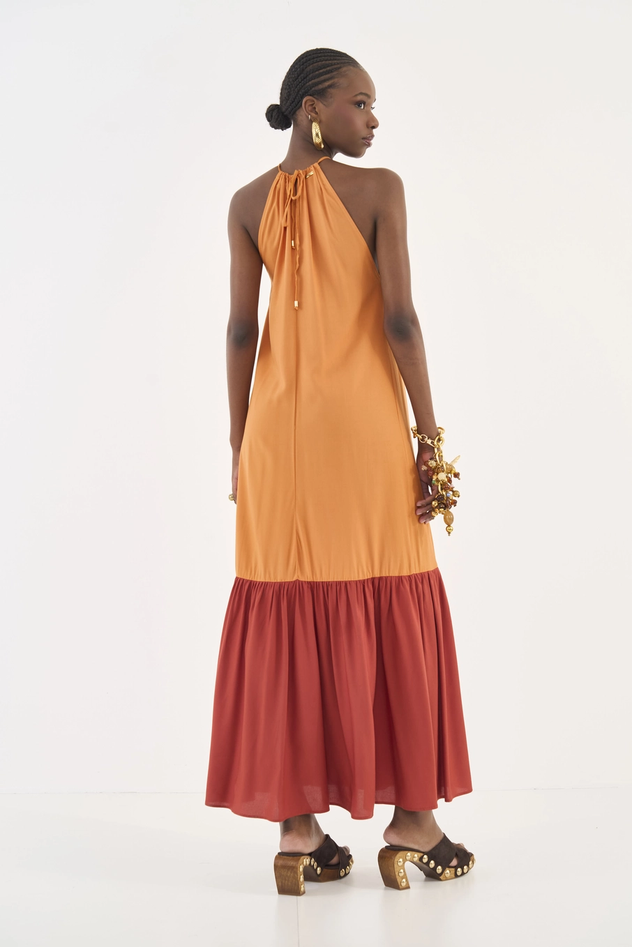 Vestido Solto Duo Color Laranja