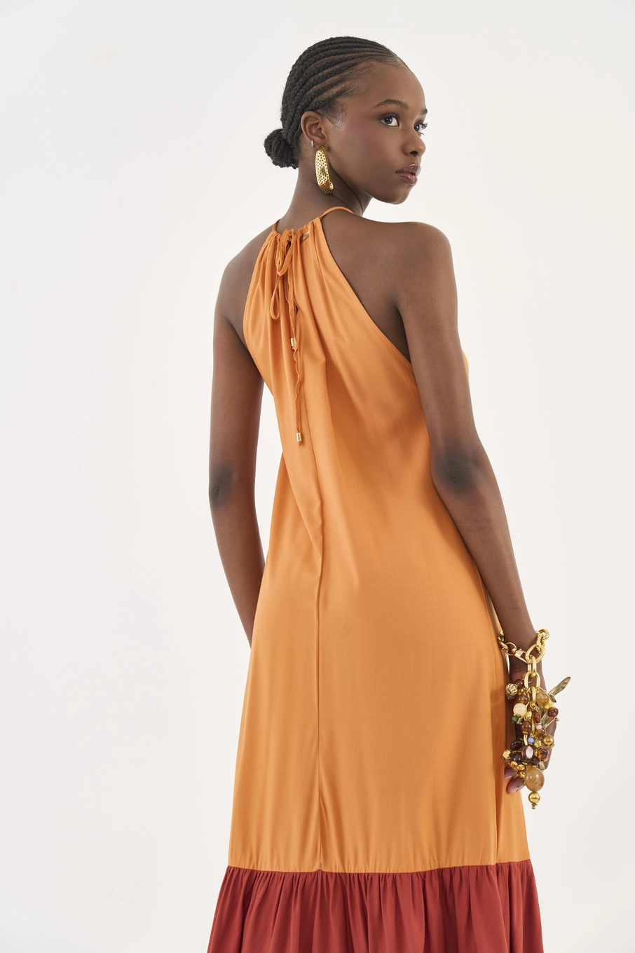 Vestido Solto Duo Color Laranja