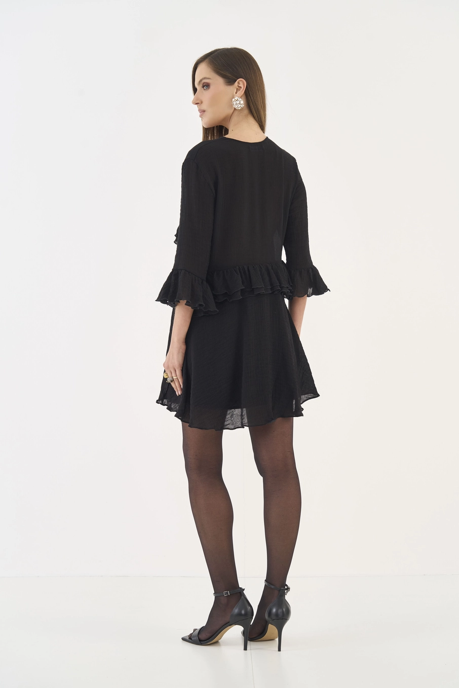 Vestido Chiffon Com Babados Preto