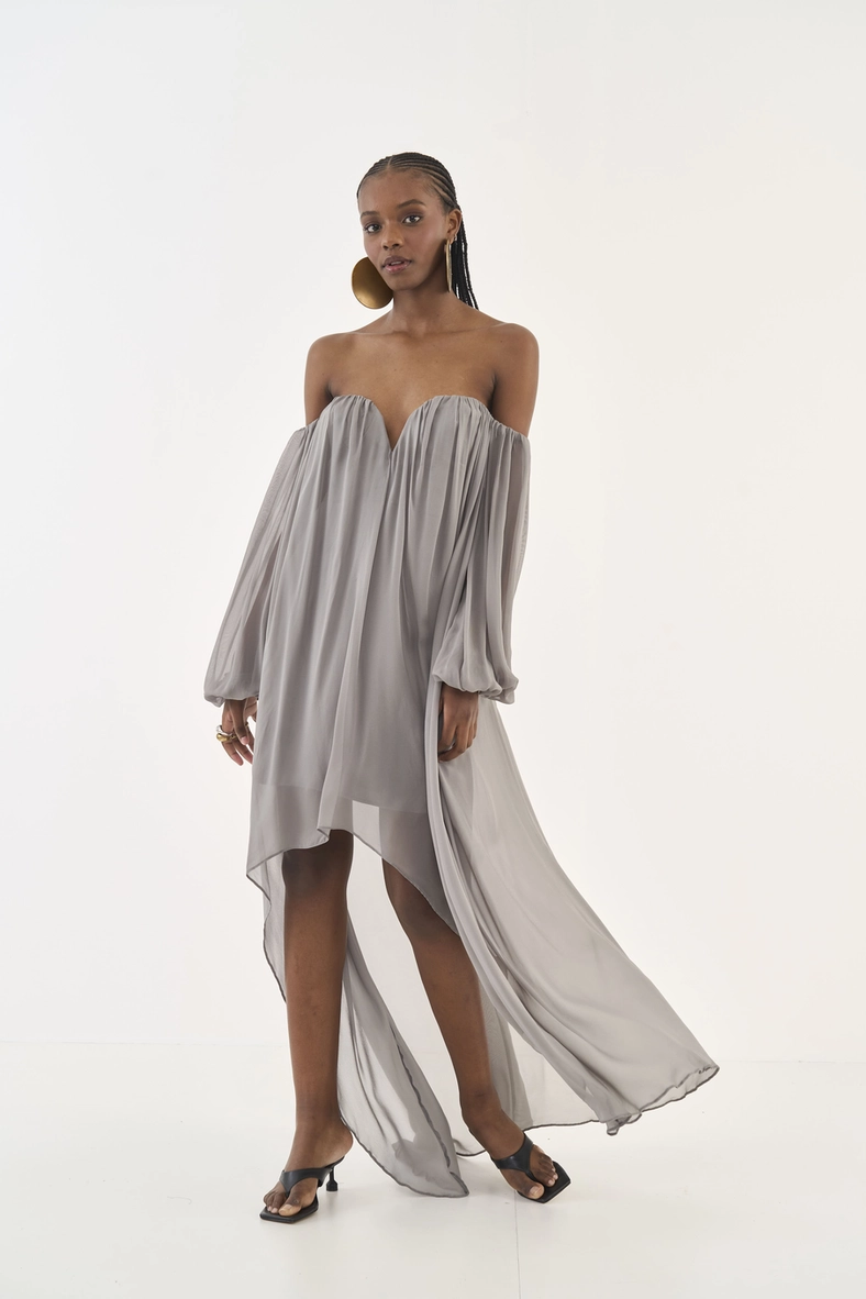 Vestido Mullet Ombro A Ombro Fluido