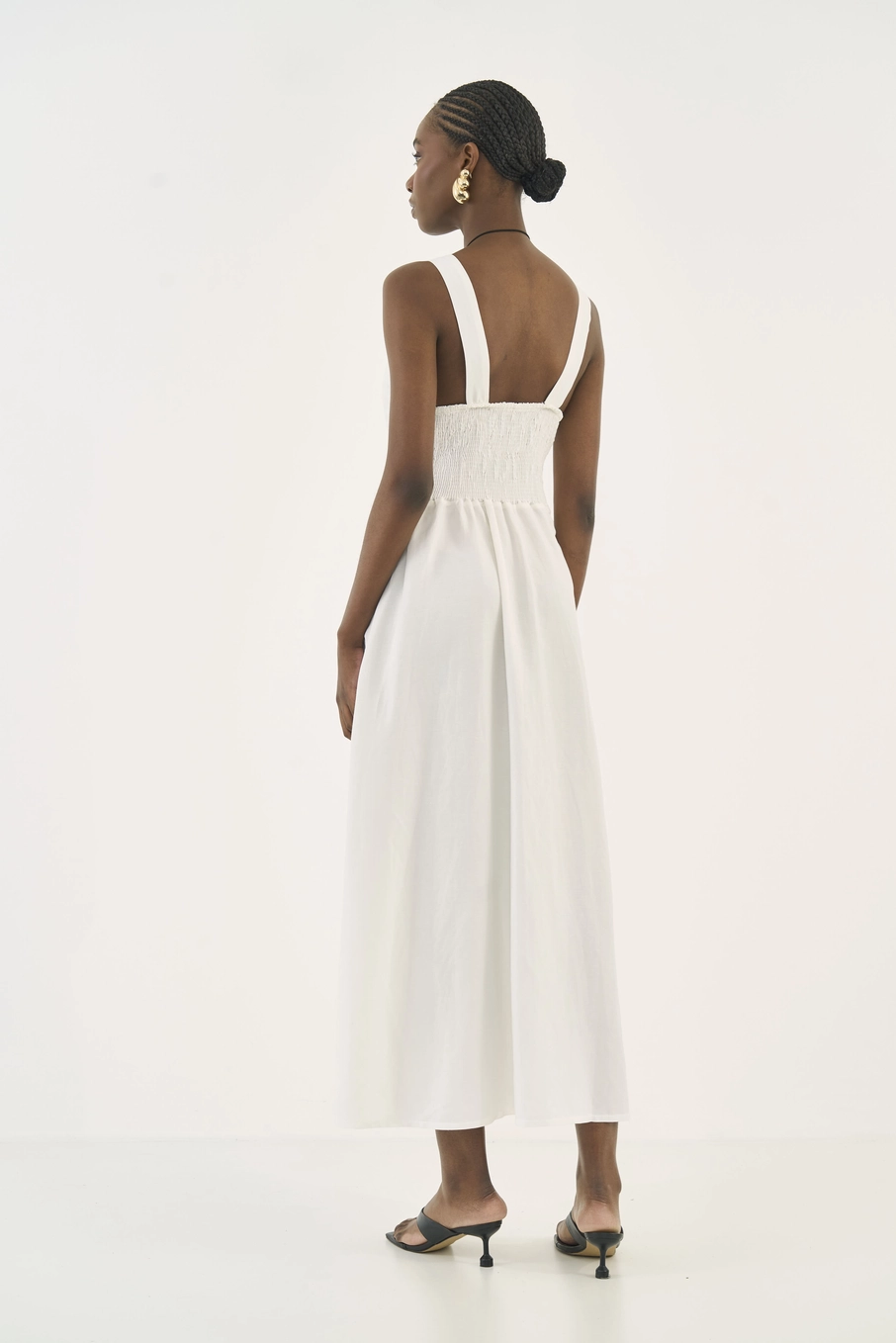 Vestido Midi Alfaiataria Acinturado Com Linho Off Shell