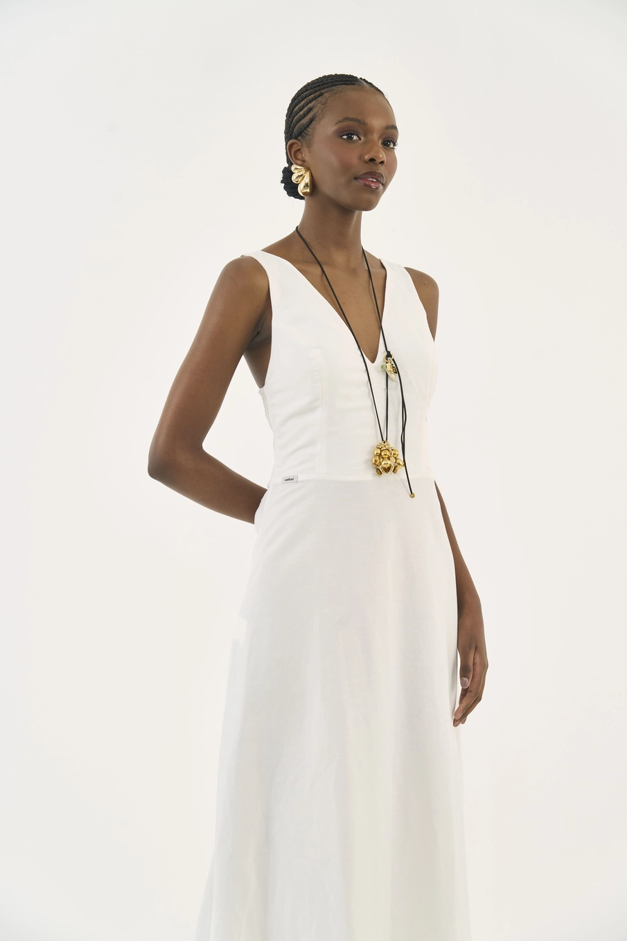 Vestido Midi Alfaiataria Acinturado Com Linho Off Shell