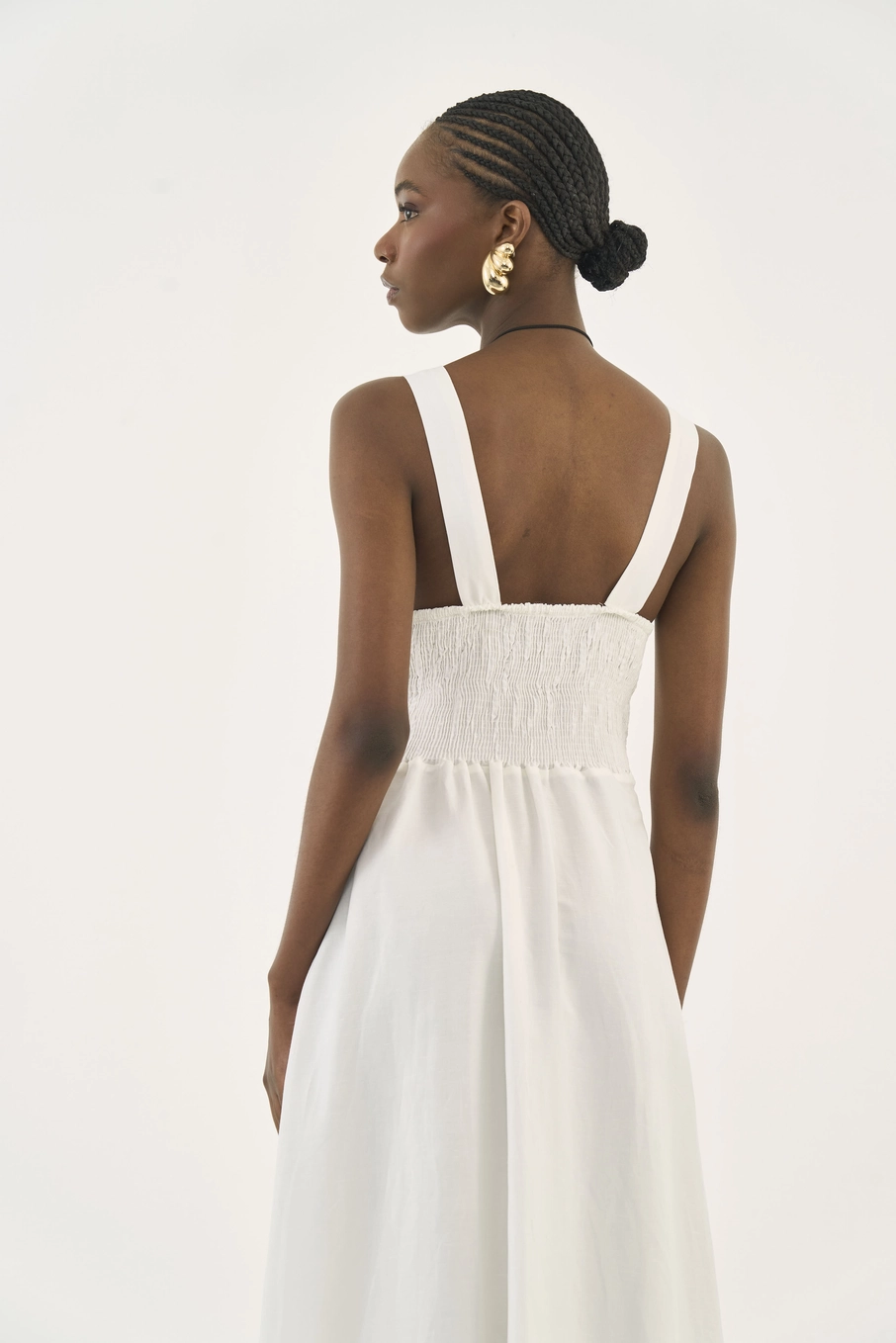 Vestido Midi Alfaiataria Acinturado Com Linho Off Shell
