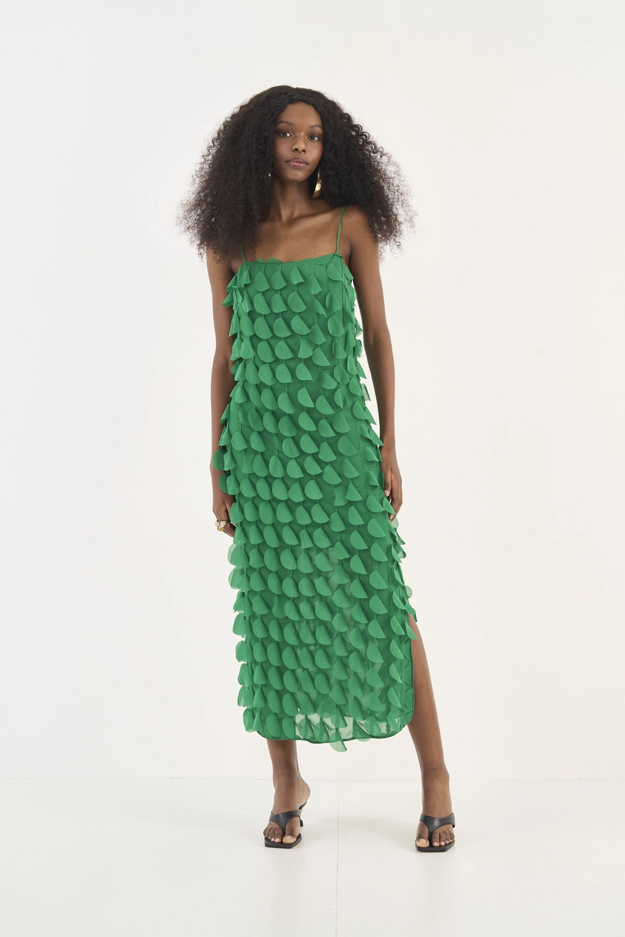 Vestido Midi Comfort Com Aplicação Verde Vanity