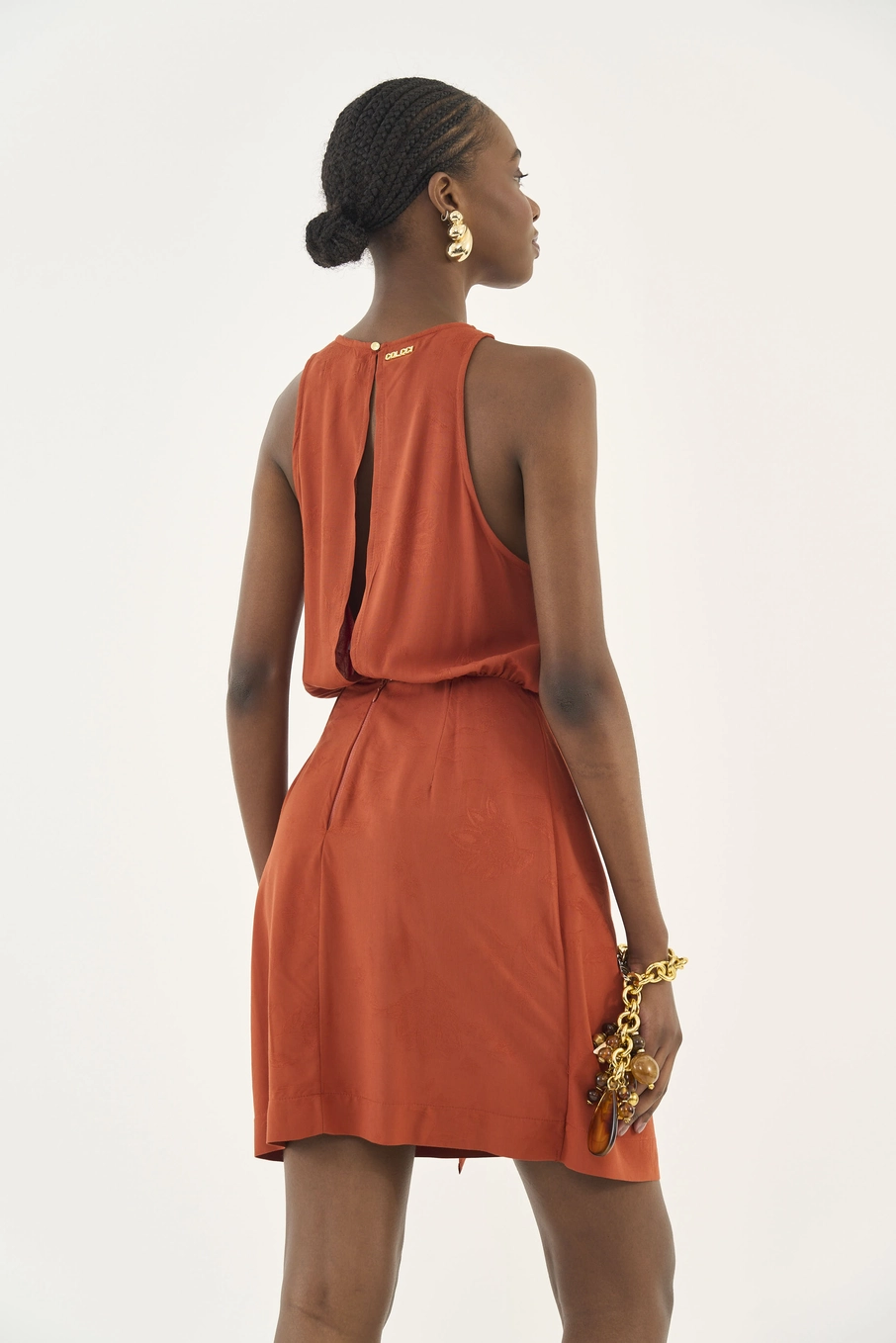 Vestido Fluido Acinturado Com Transpasse Marrom
