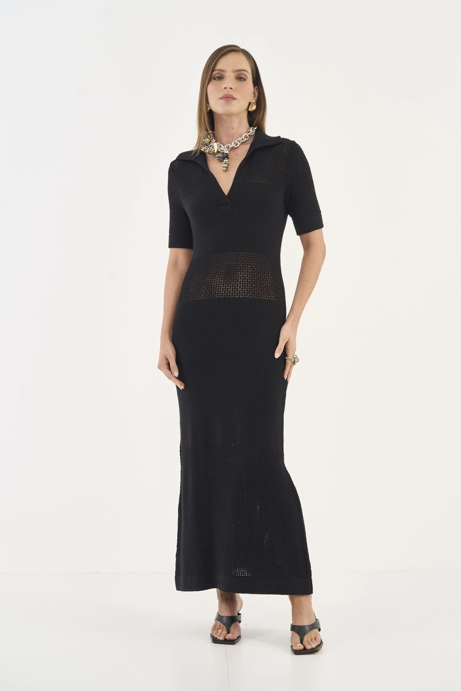 Vestido Midi Comfort Em Tricô Preto