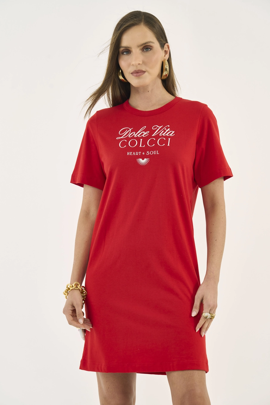 Vestido T-shirt Com Estampa Vermelho