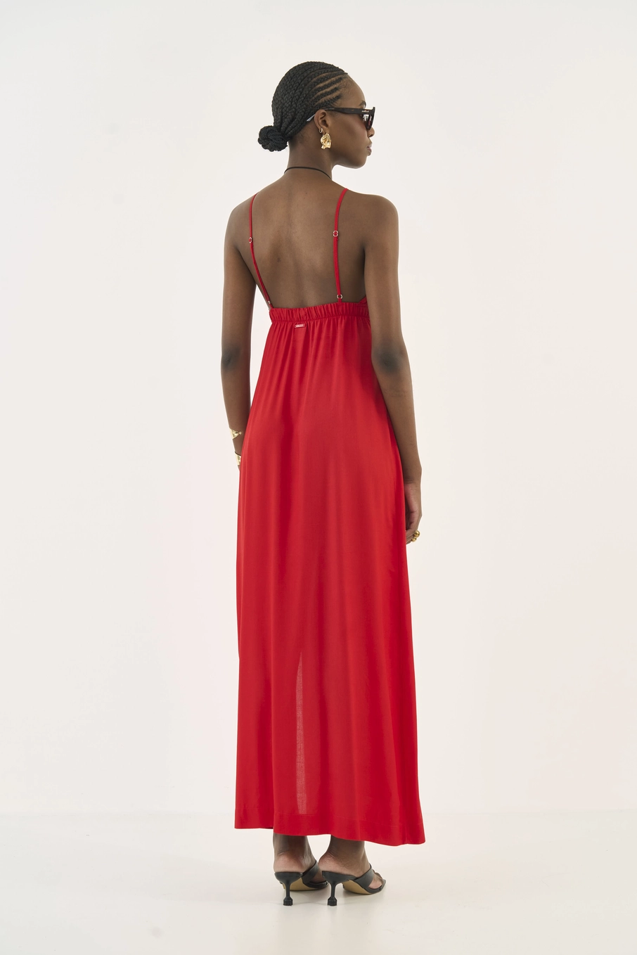 Vestido Midi Comfort Com Fenda Vermelho