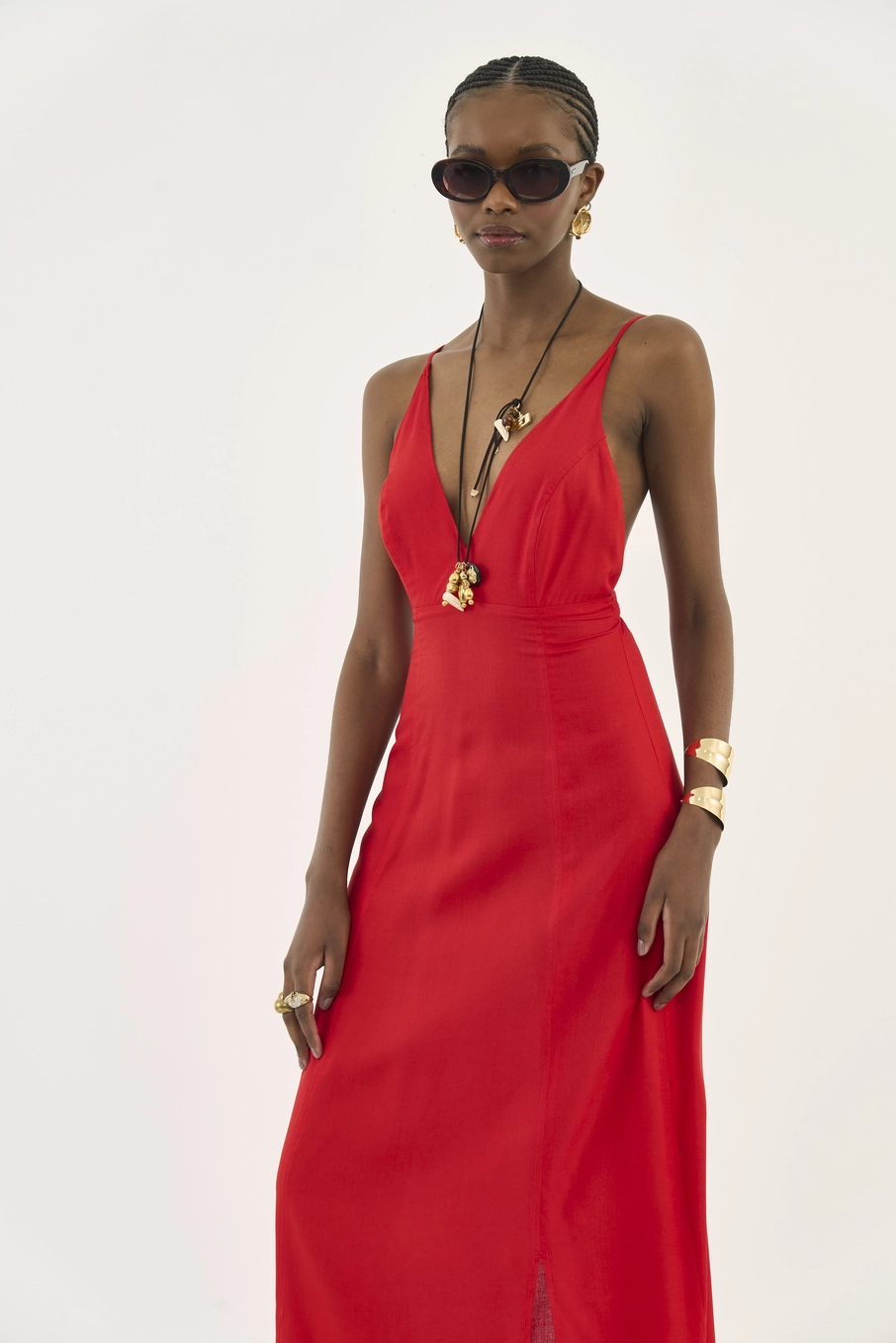 Vestido Midi Comfort Com Fenda Vermelho