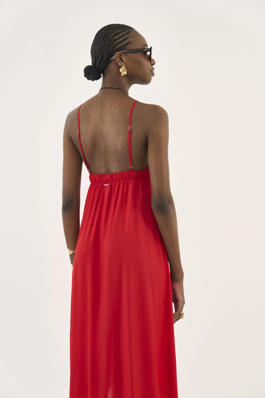 Vestido Midi Comfort Com Fenda Vermelho