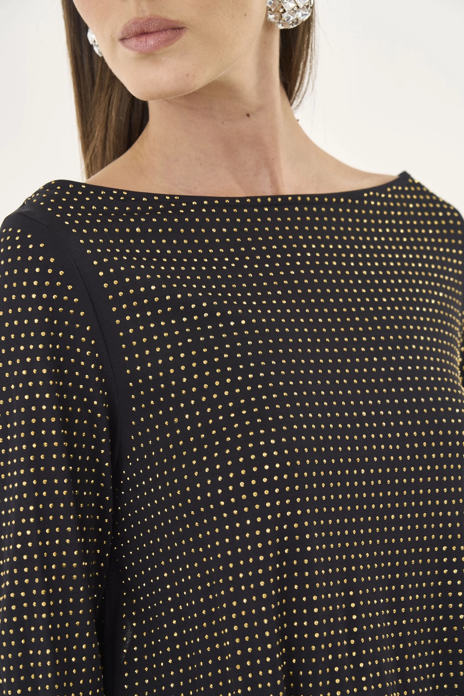 Vestido Manga Longa Com Aplicação E Costas Abertas Preto