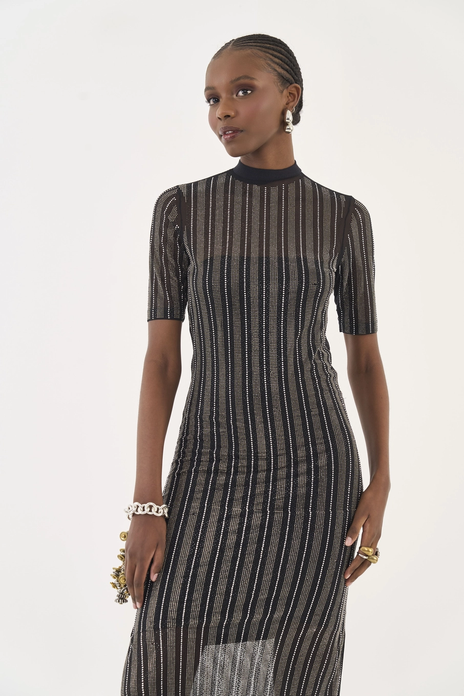 Vestido Midi Em Tule Com Aplicação Preto