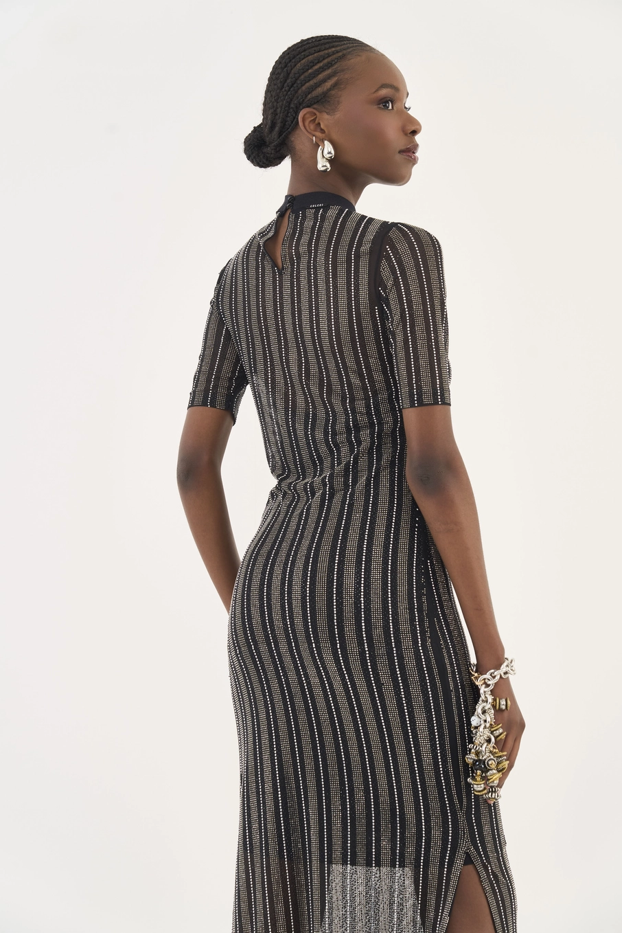 Vestido Midi Em Tule Com Aplicação Preto