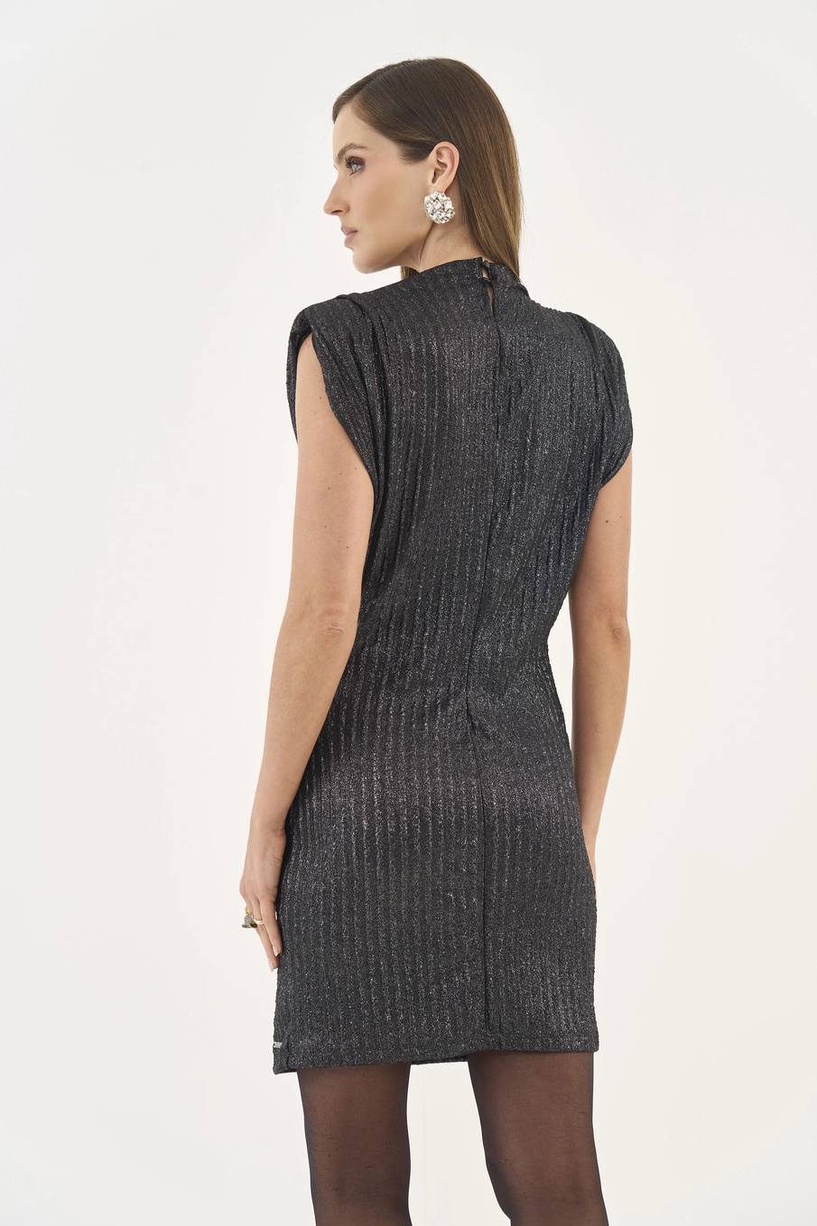 Vestido Metalizado Com Listras Estampados