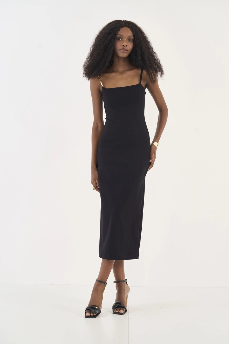 Vestido Midi Slim Alças Finas