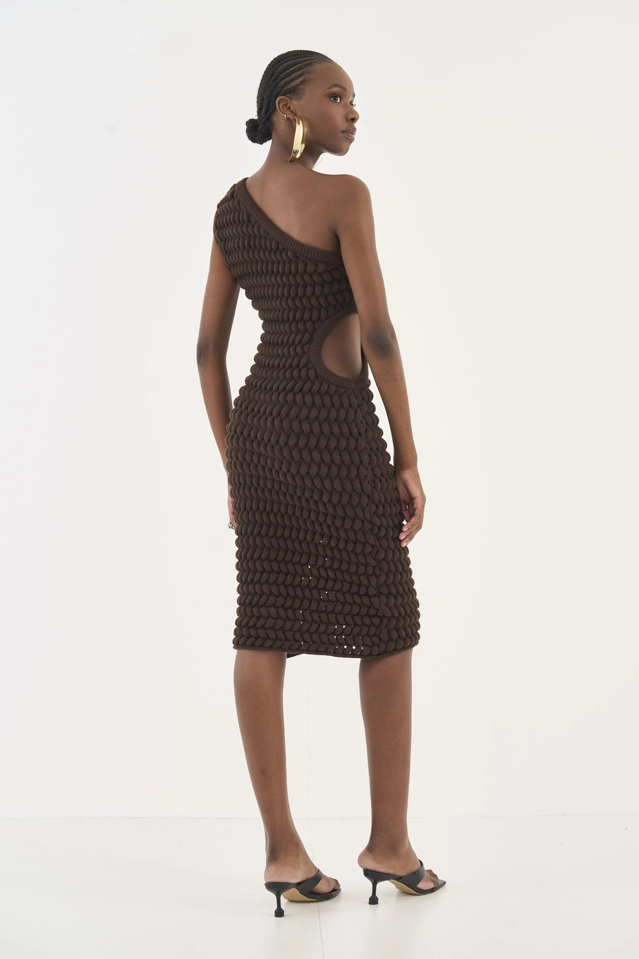 Vestido Slim Cut Out Em Tricô Marrom