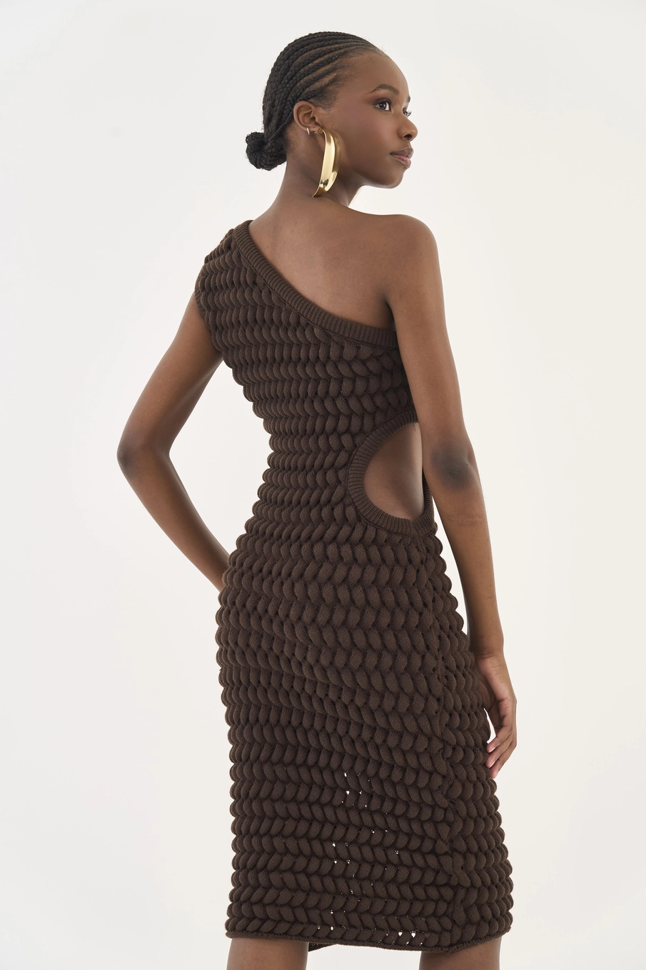 Vestido Slim Cut Out Em Tricô Marrom