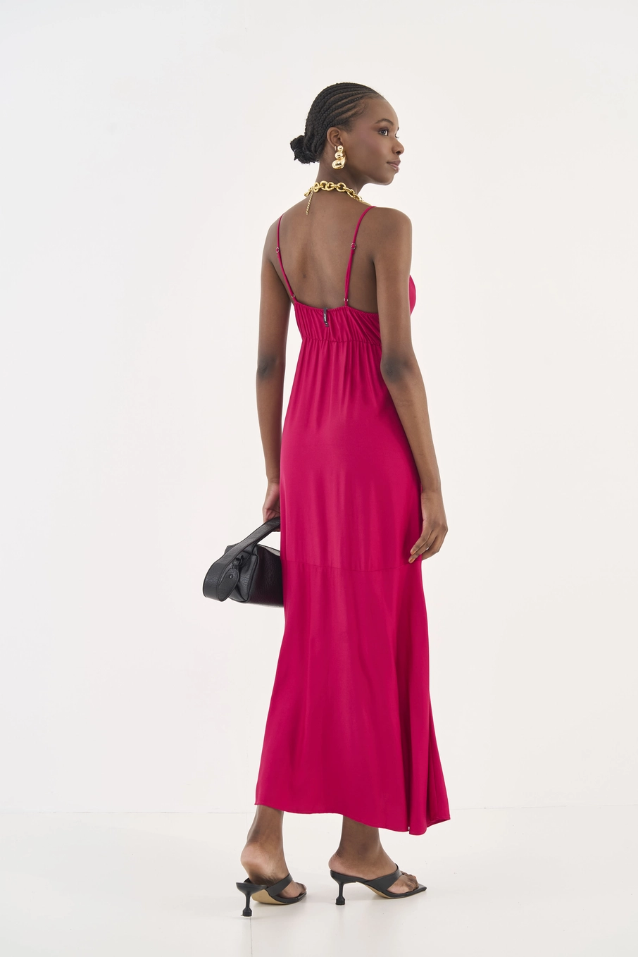 Vestido Midi Evasê Rosa Timeless