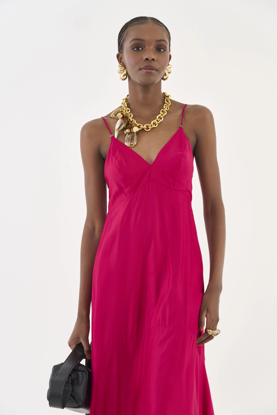 Vestido Midi Evasê Rosa Timeless