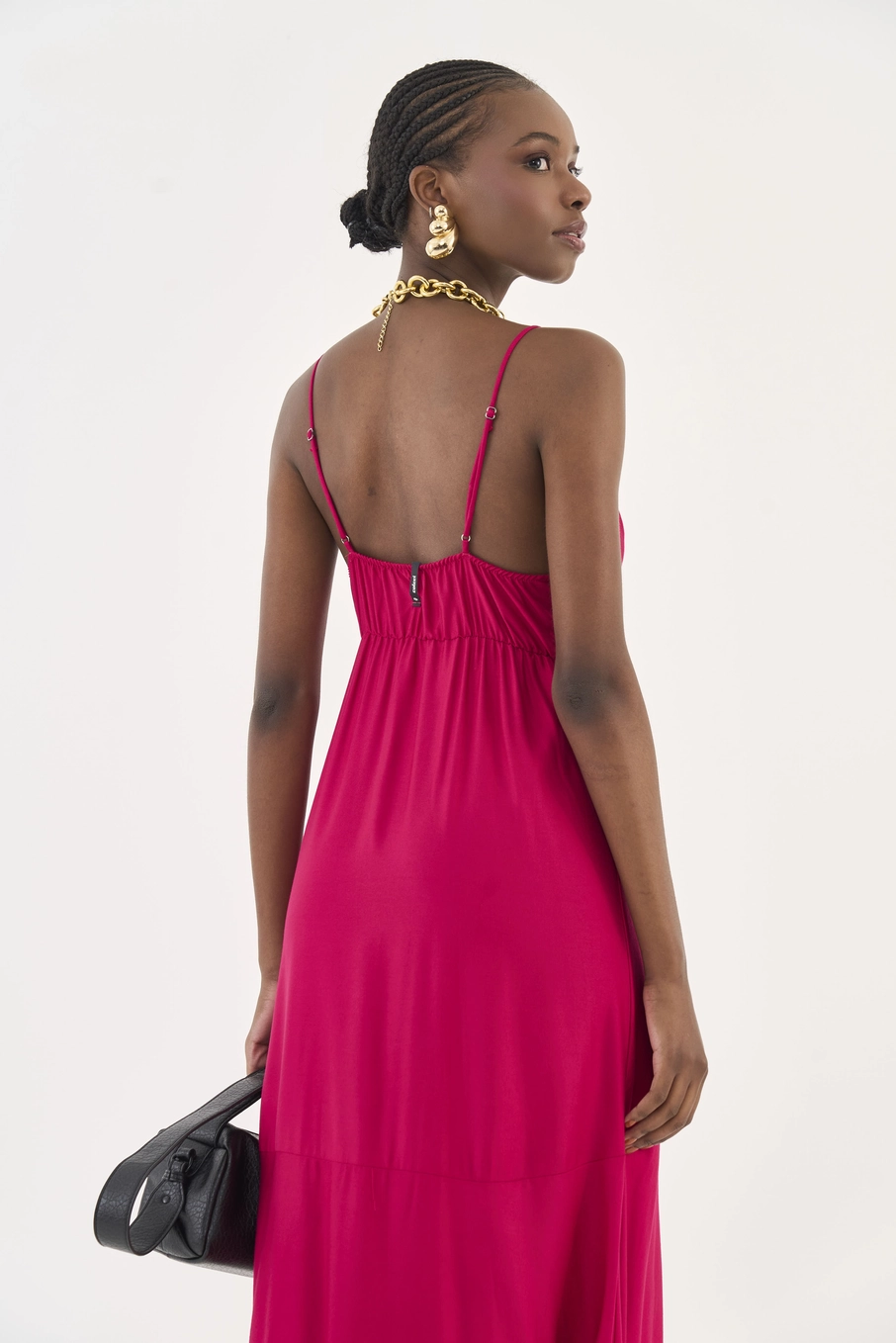Vestido Midi Evasê Rosa Timeless