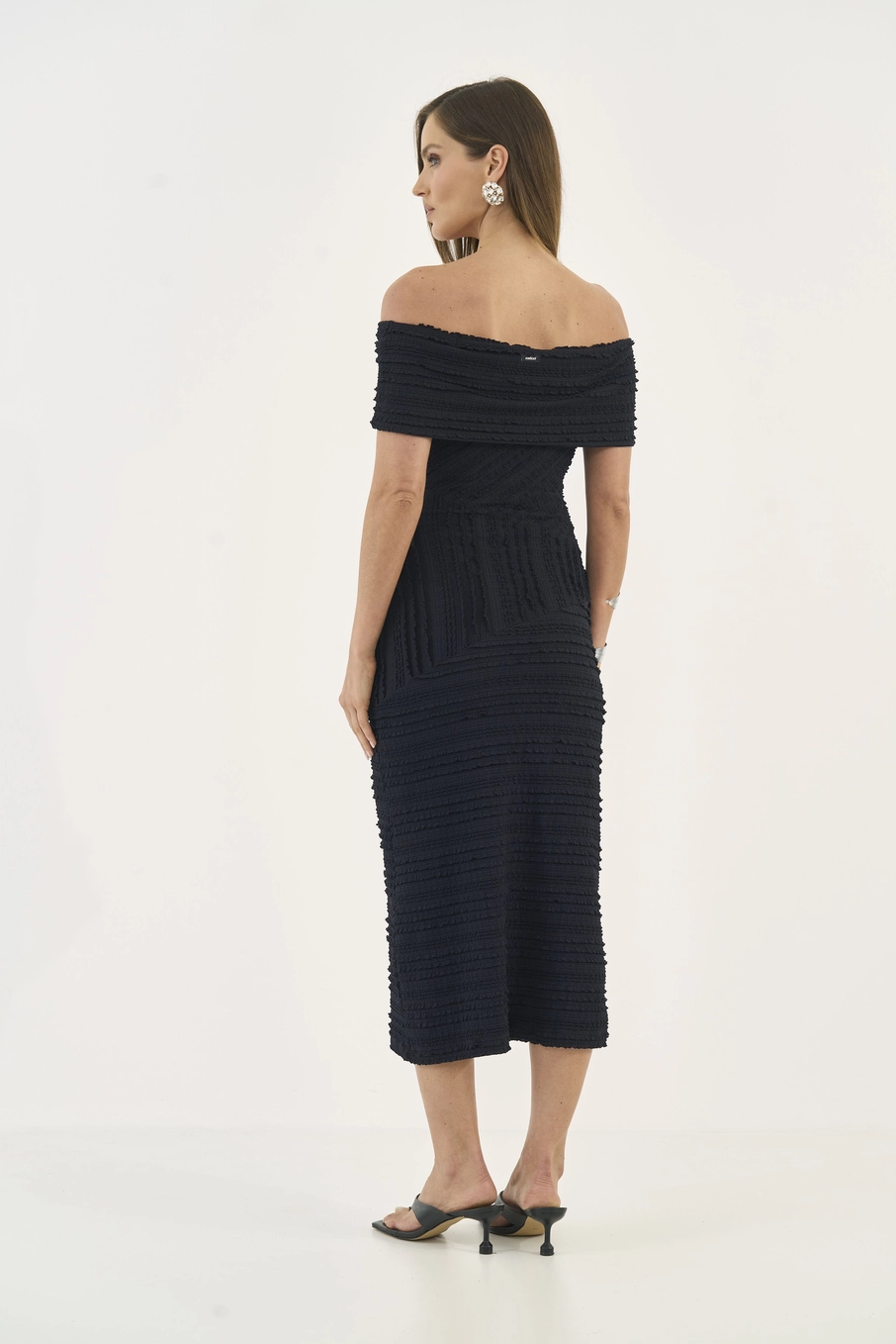 Vestido Ombro A Ombro Texturizado Preto