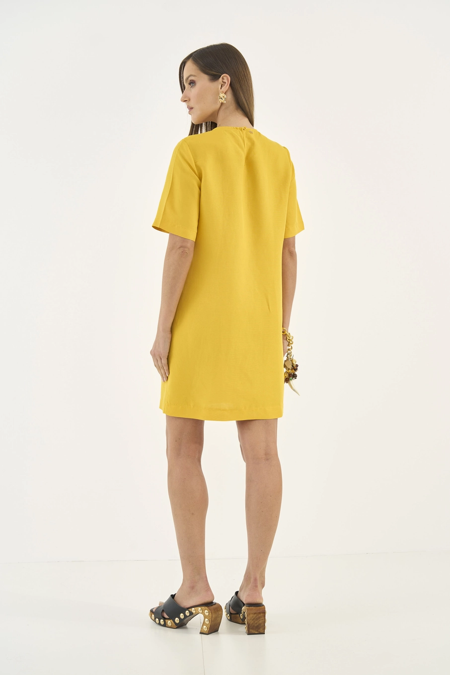 Vestido Comfort Amplo Com Linho Amarelo