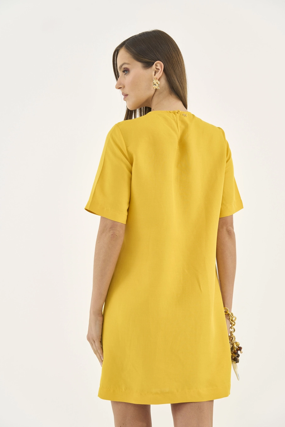 Vestido Comfort Amplo Com Linho Amarelo