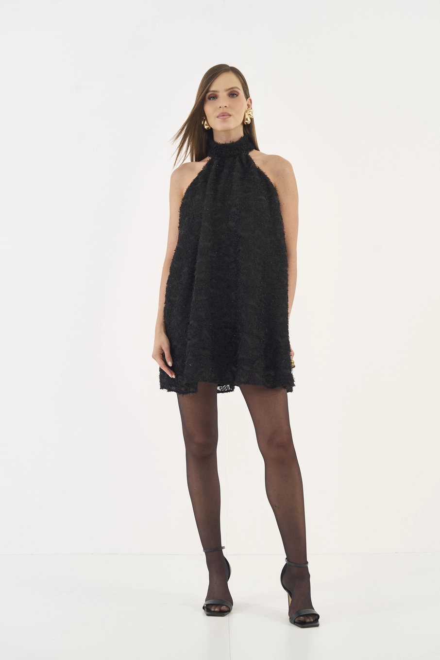 Vestido Amplo Com Brilho Preto