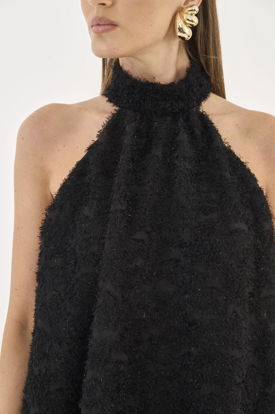 Vestido Amplo Com Brilho Preto