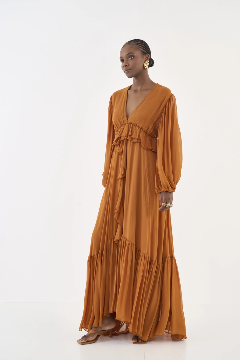 Vestido Longo Comfort Com Babados