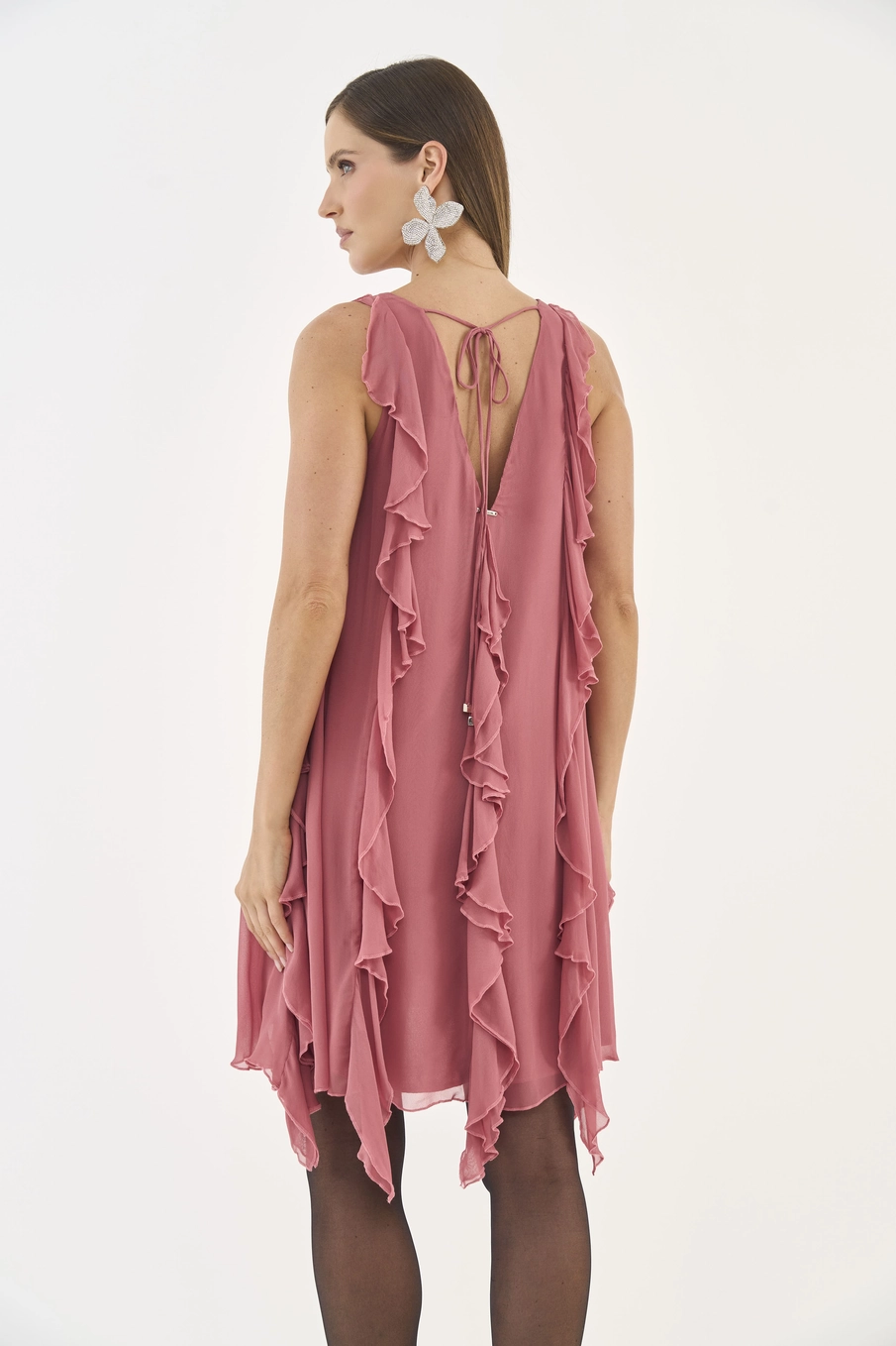 Vestido Fluido Com Babados Rosa