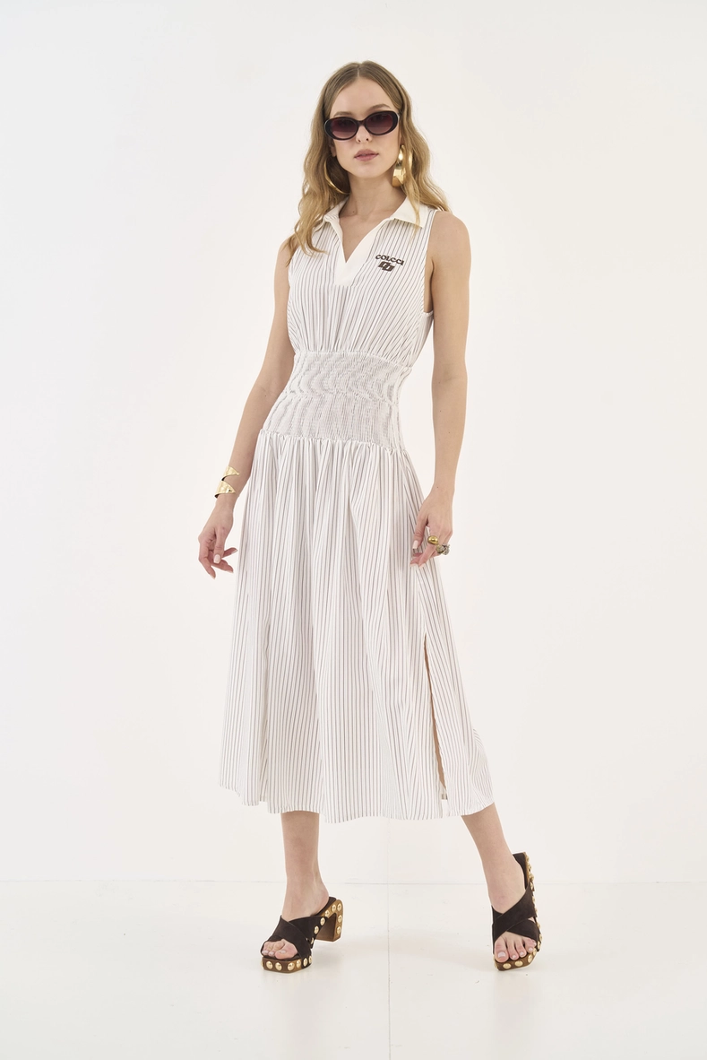 Vestido Midi Listrado Com Lastex