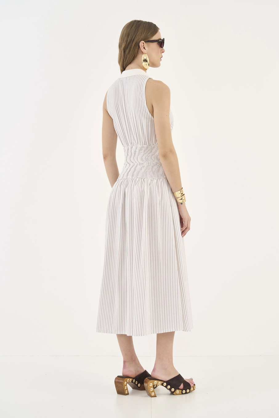 Vestido Midi Listrado Com Lastex Estampados