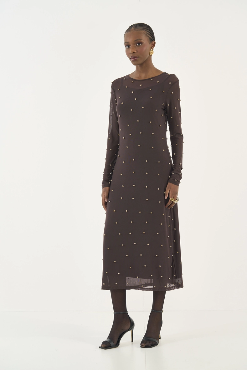 Vestido Midi Tule Com Aplicação