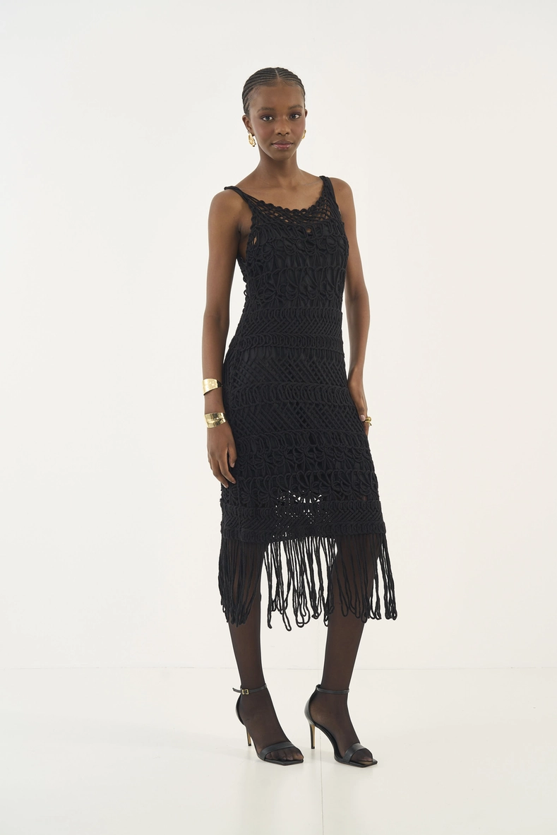 Vestido Trico Com Franjas