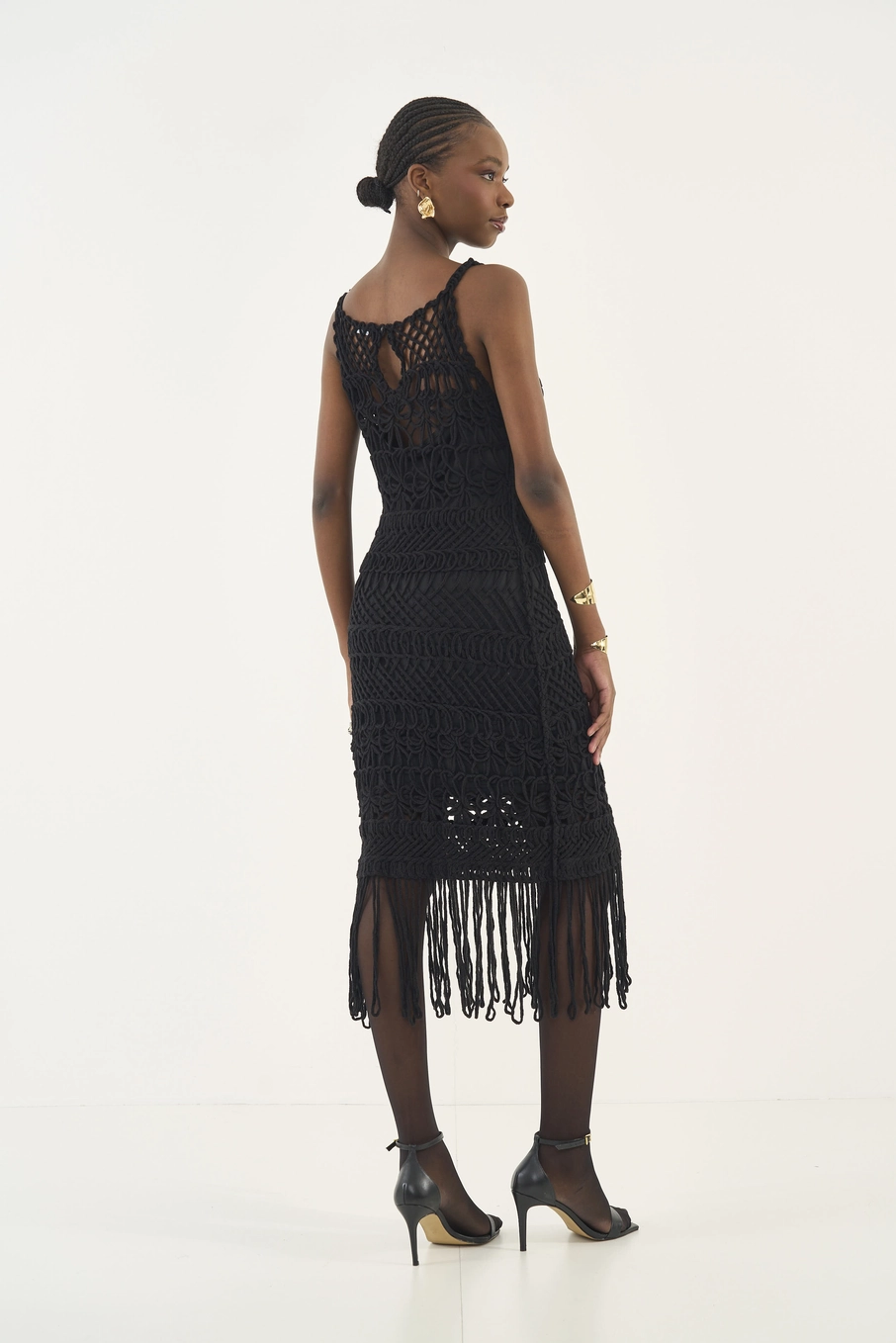 Vestido Trico Com Franjas Preto