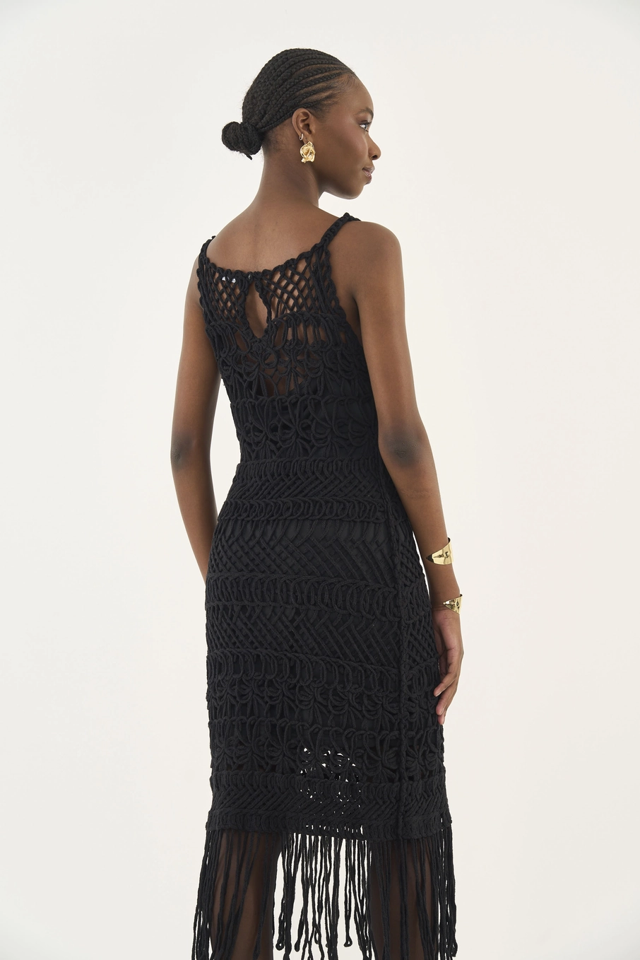 Vestido Trico Com Franjas Preto