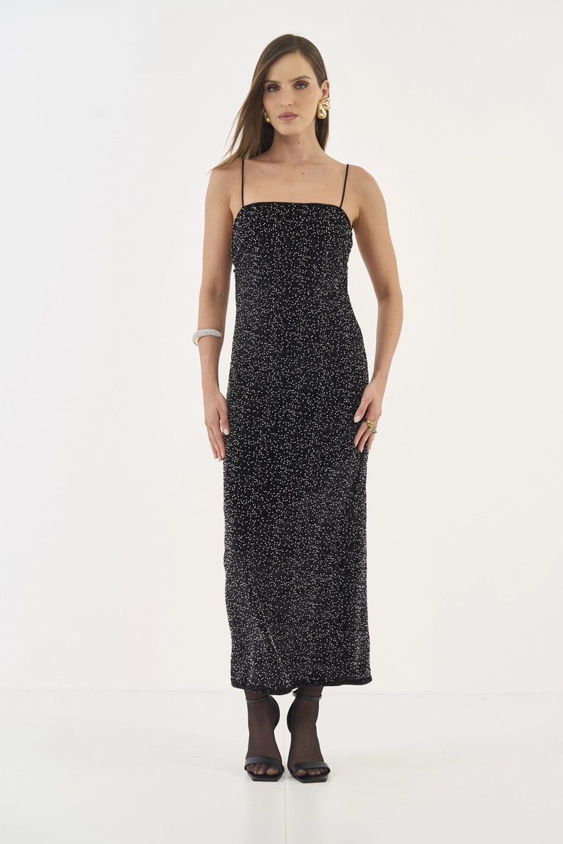 Vestido Midi Justo Com Paetê